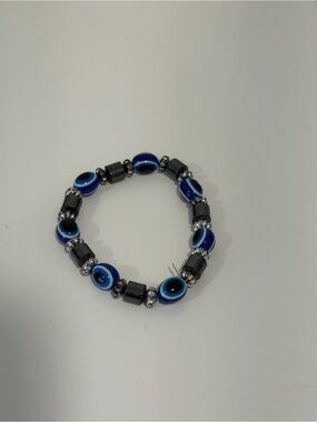 Blue Evil Eye Beaded Stretch Bracelet